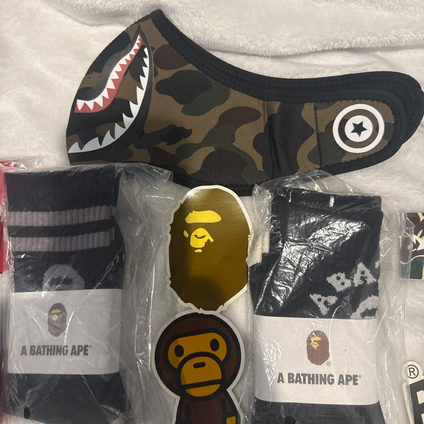 A Bathing Ape BAPE Socks & Face Mask Bundle with Stickers - photo 3