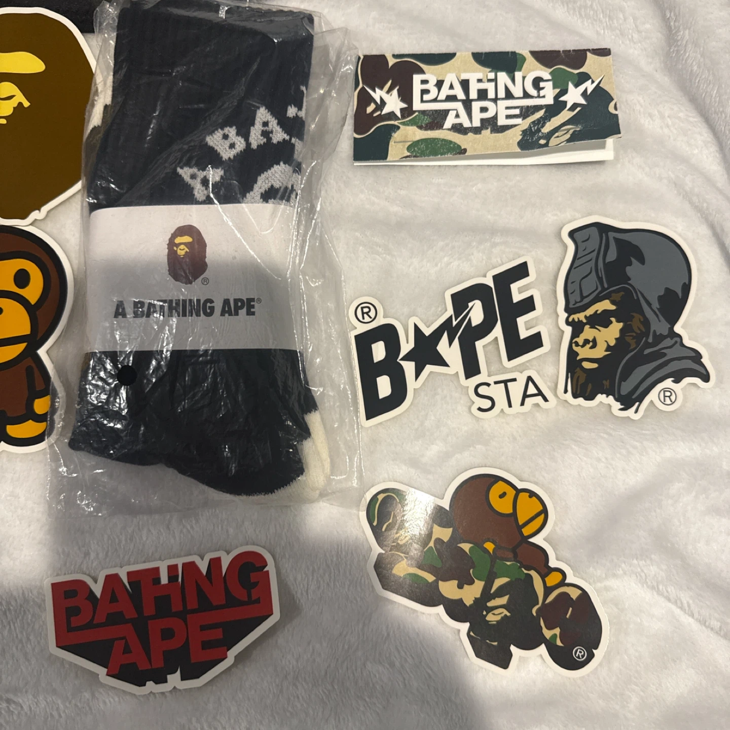 A Bathing Ape BAPE Socks & Face Mask Bundle with Stickers - photo 2