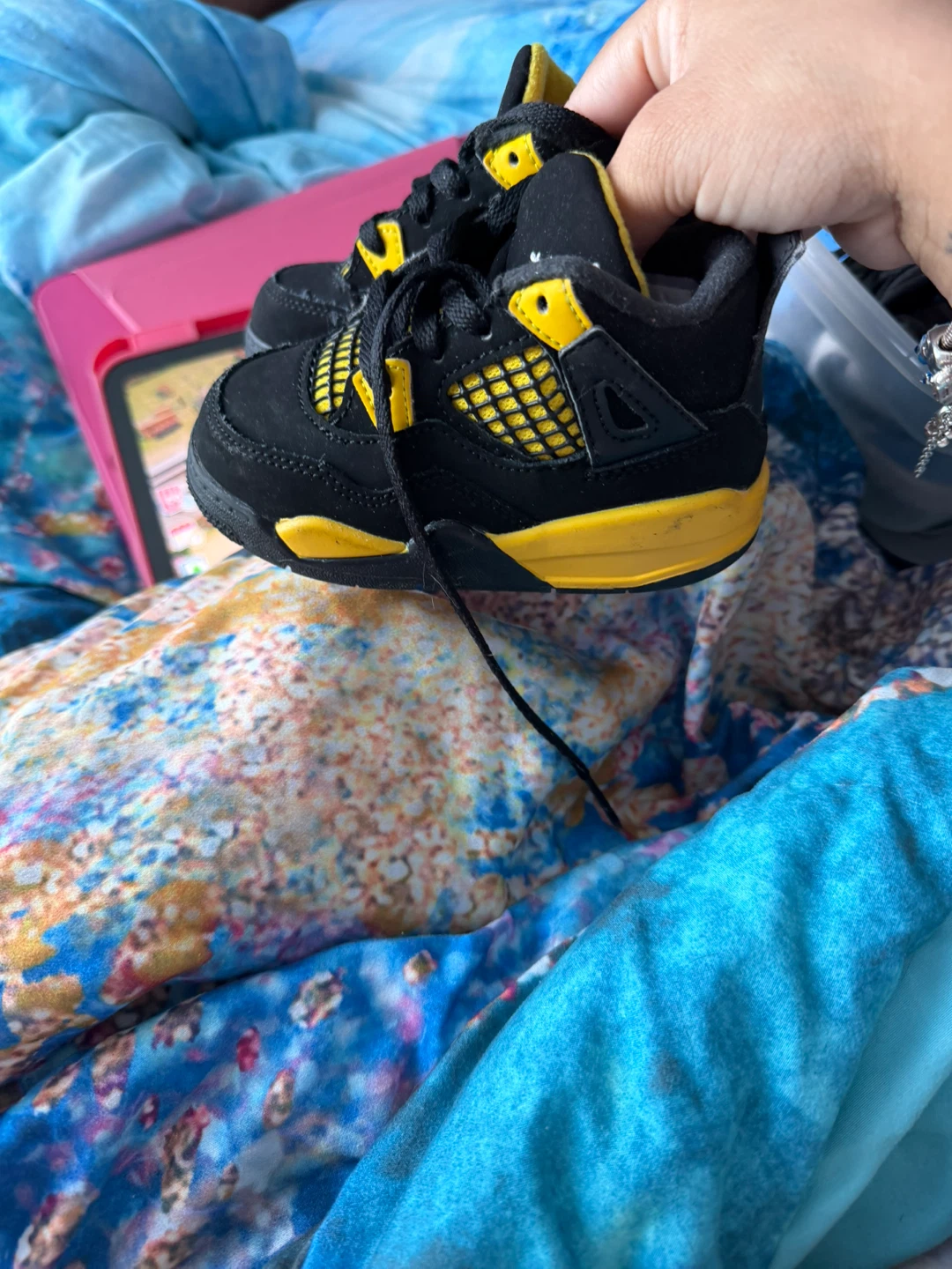 Jordan 4 Toddler Shoes Black Yellow