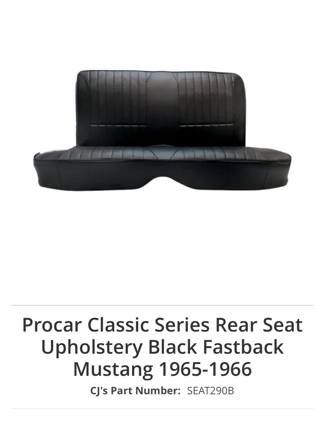 Rear Seat Upholstery Black Mustang 1965-1966