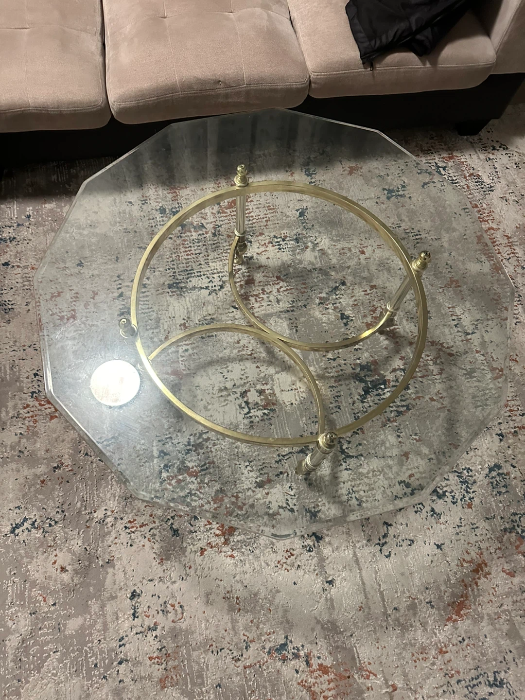 Octagonal Glass Coffee Table with Brass and Chrome Accents - photo 4