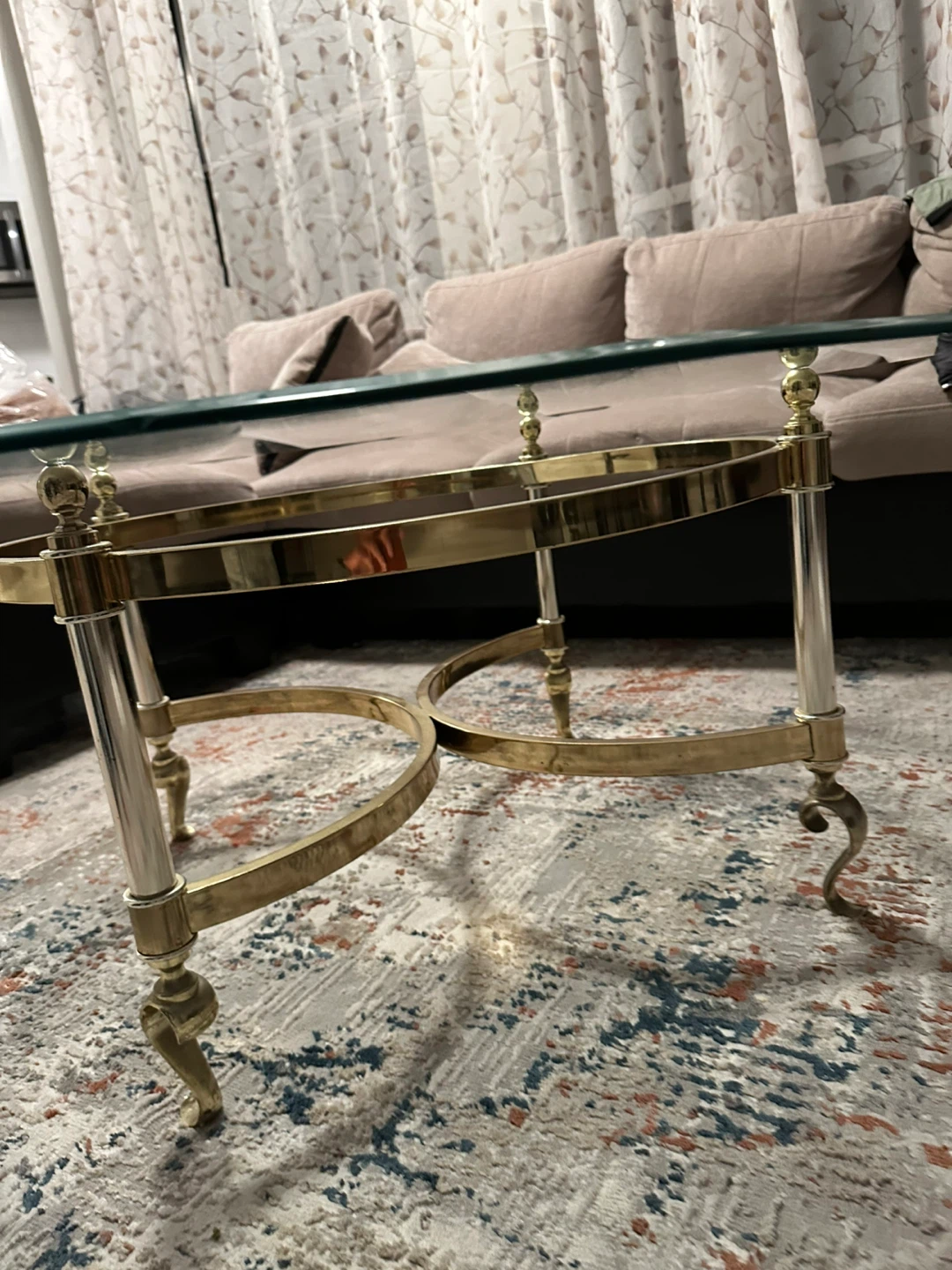 Octagonal Glass Coffee Table with Brass and Chrome Accents - photo 3