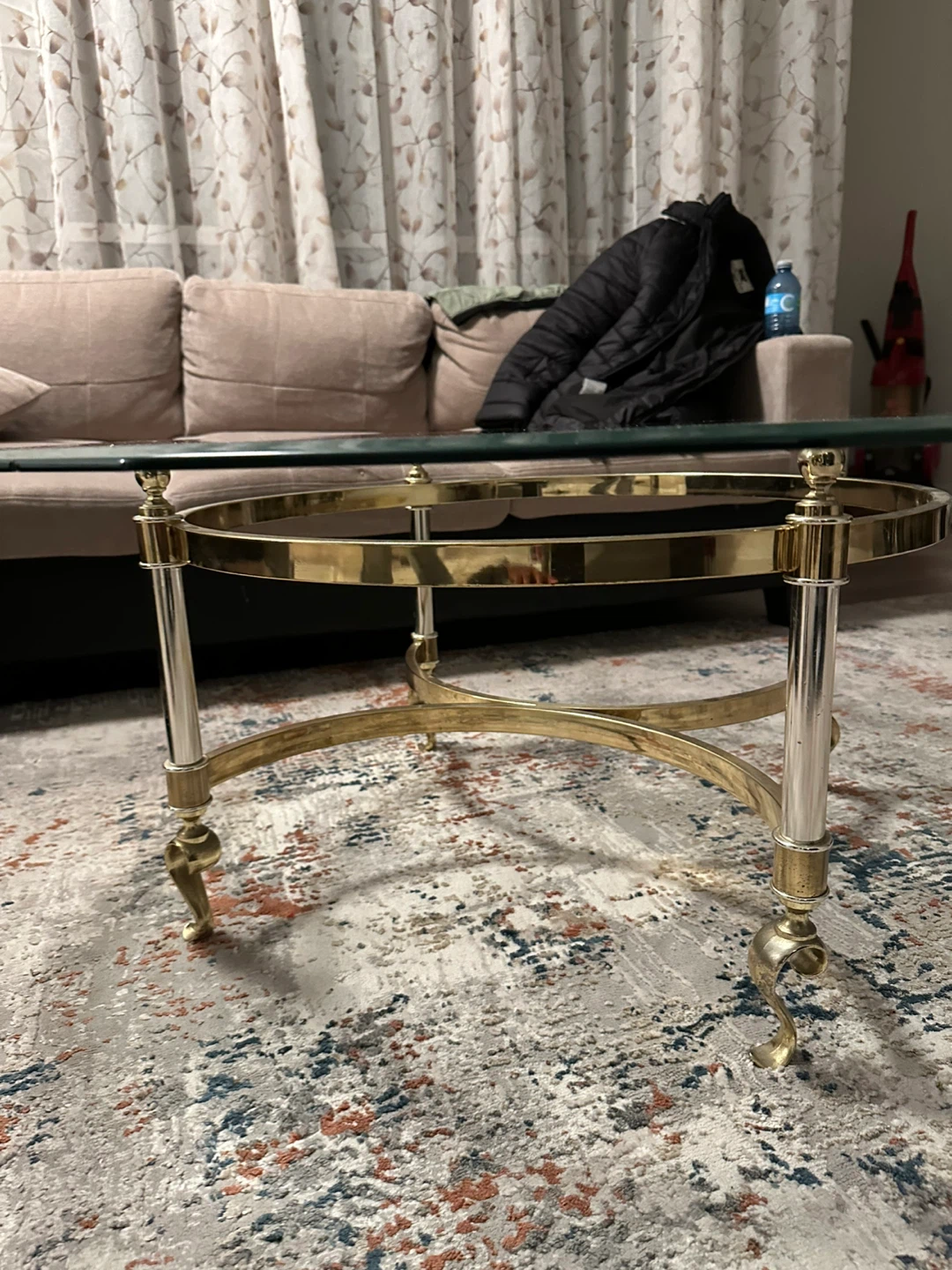 Octagonal Glass Coffee Table with Brass and Chrome Accents - photo 2