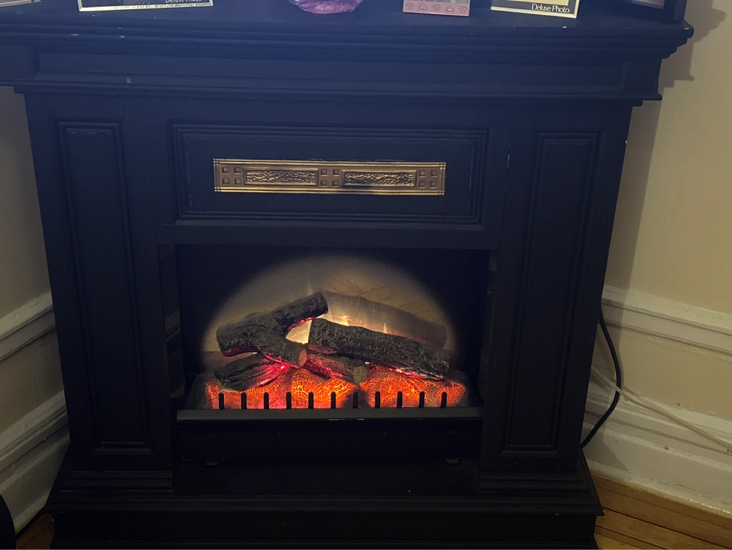 Vintage Black Electric Fireplace with Log Effect - photo 3