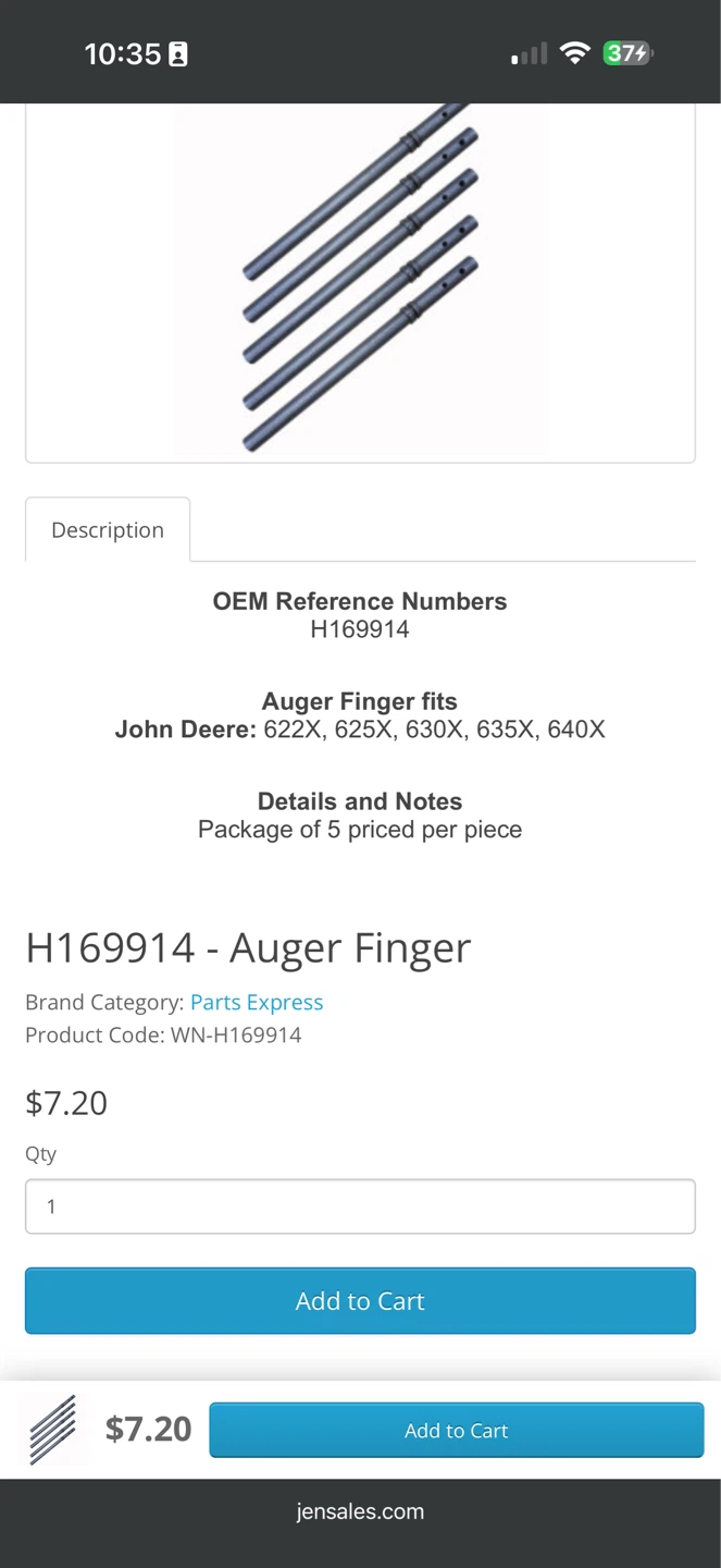 John Deere Auger Finger H169914 - Set of 5 - photo 3