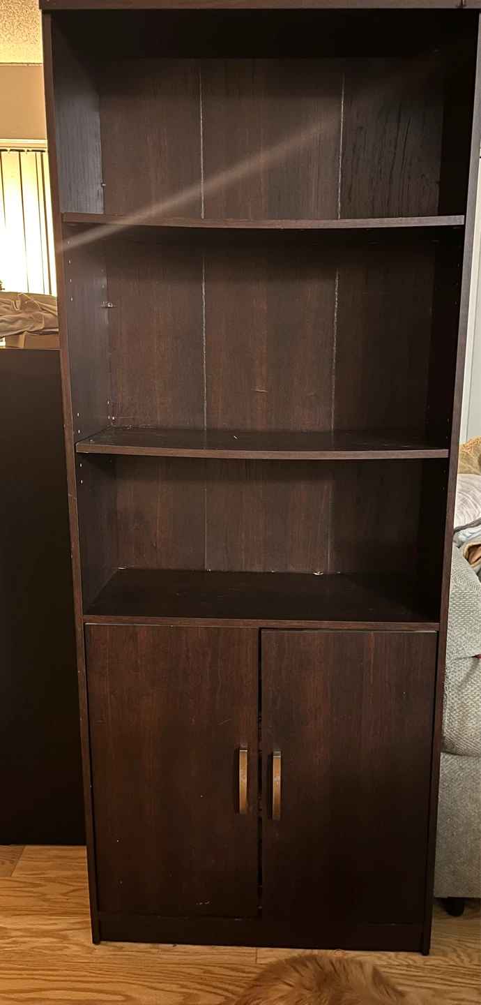 Dark Wood Bookshelf with Cabinet Doors