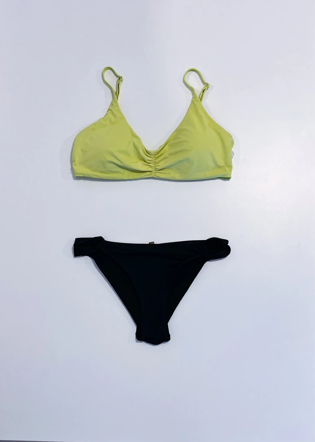 Lime Green Bikini Top & Black Bottom Swimsuit Set - Size L