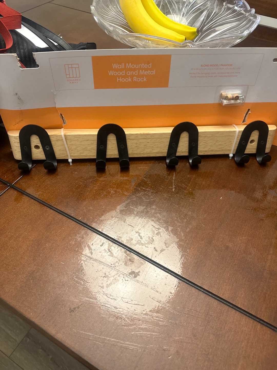Squared Away Wall Mounted Wood and Metal Hook Rack