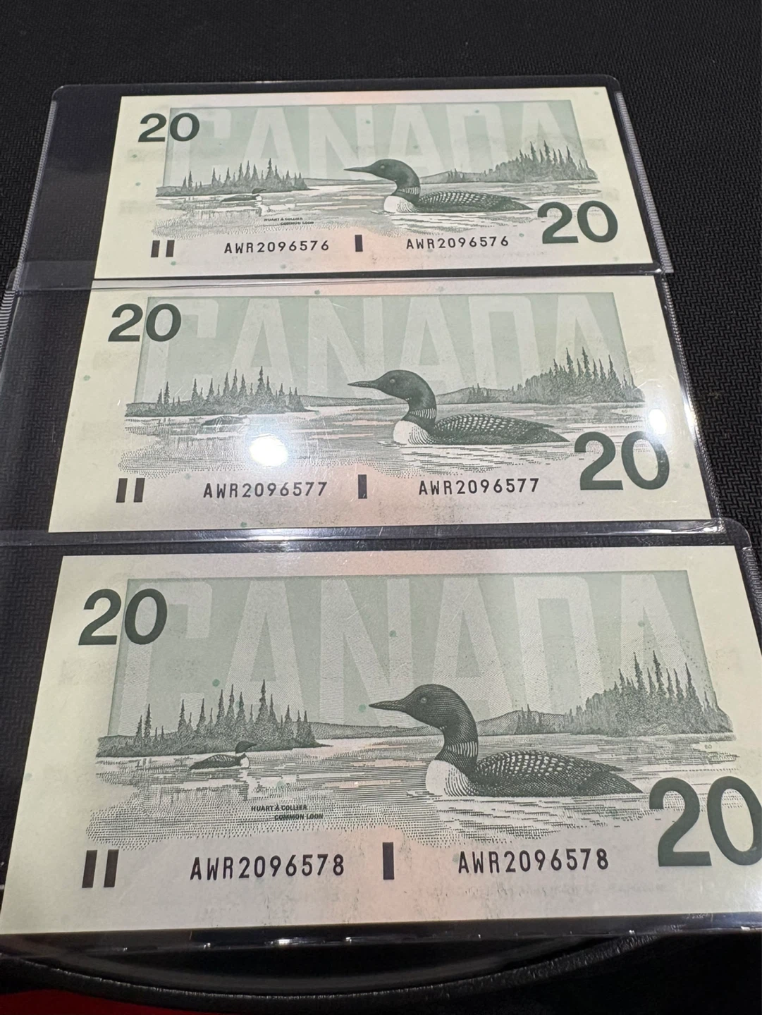 3x Canada $20 Bills - 1991 Series consecutive bank notes - photo 2