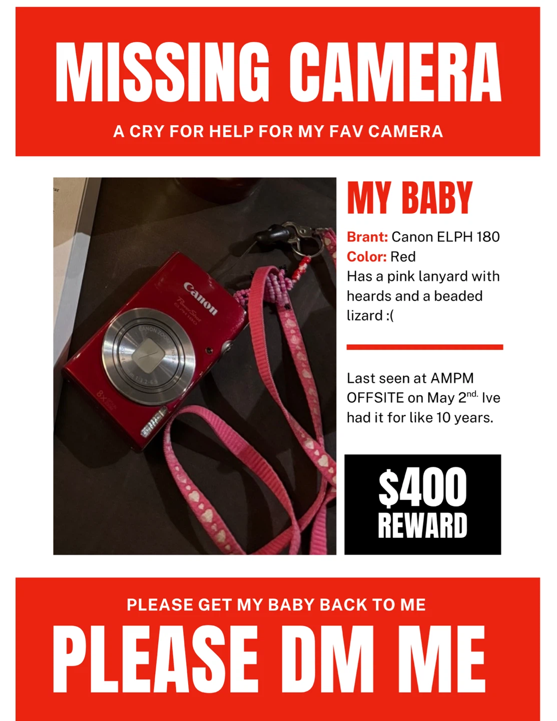 MISSING CANON POWERSHOT ELPH