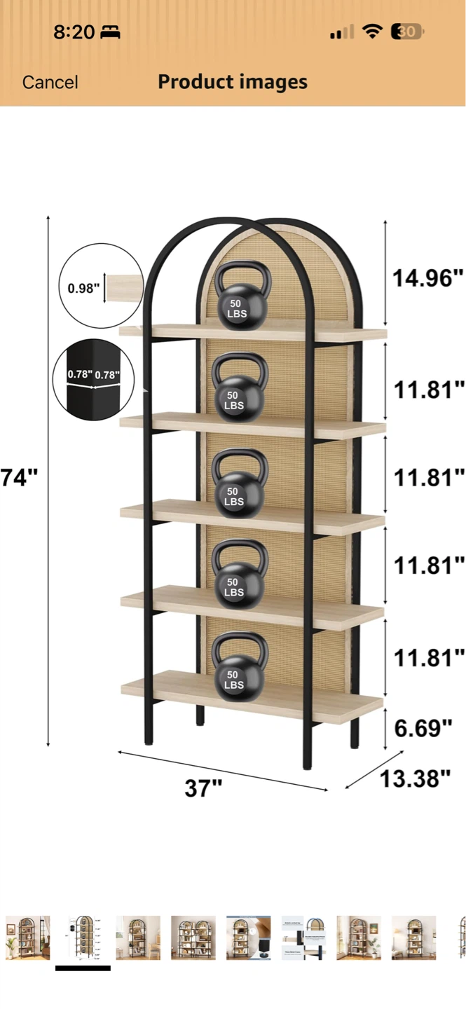 Arch Bookshelf with 5 Tiers and Oak Finish - photo 3
