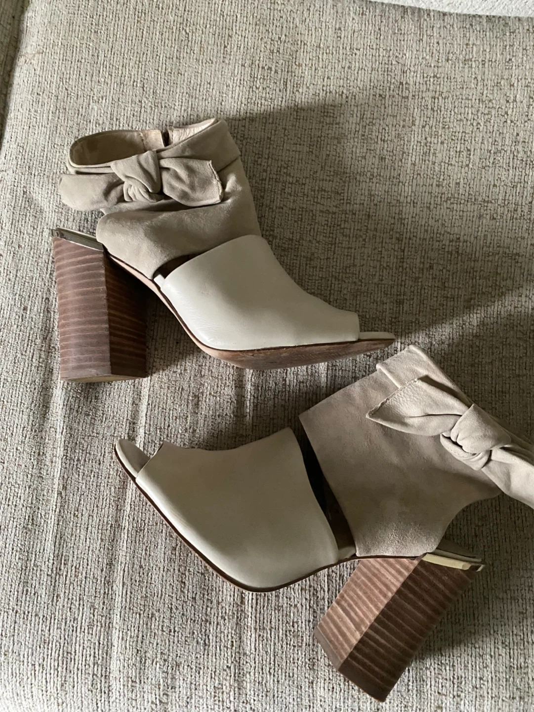 Beige Suede and Leather Peep-Toe Heeled Booties - photo 5