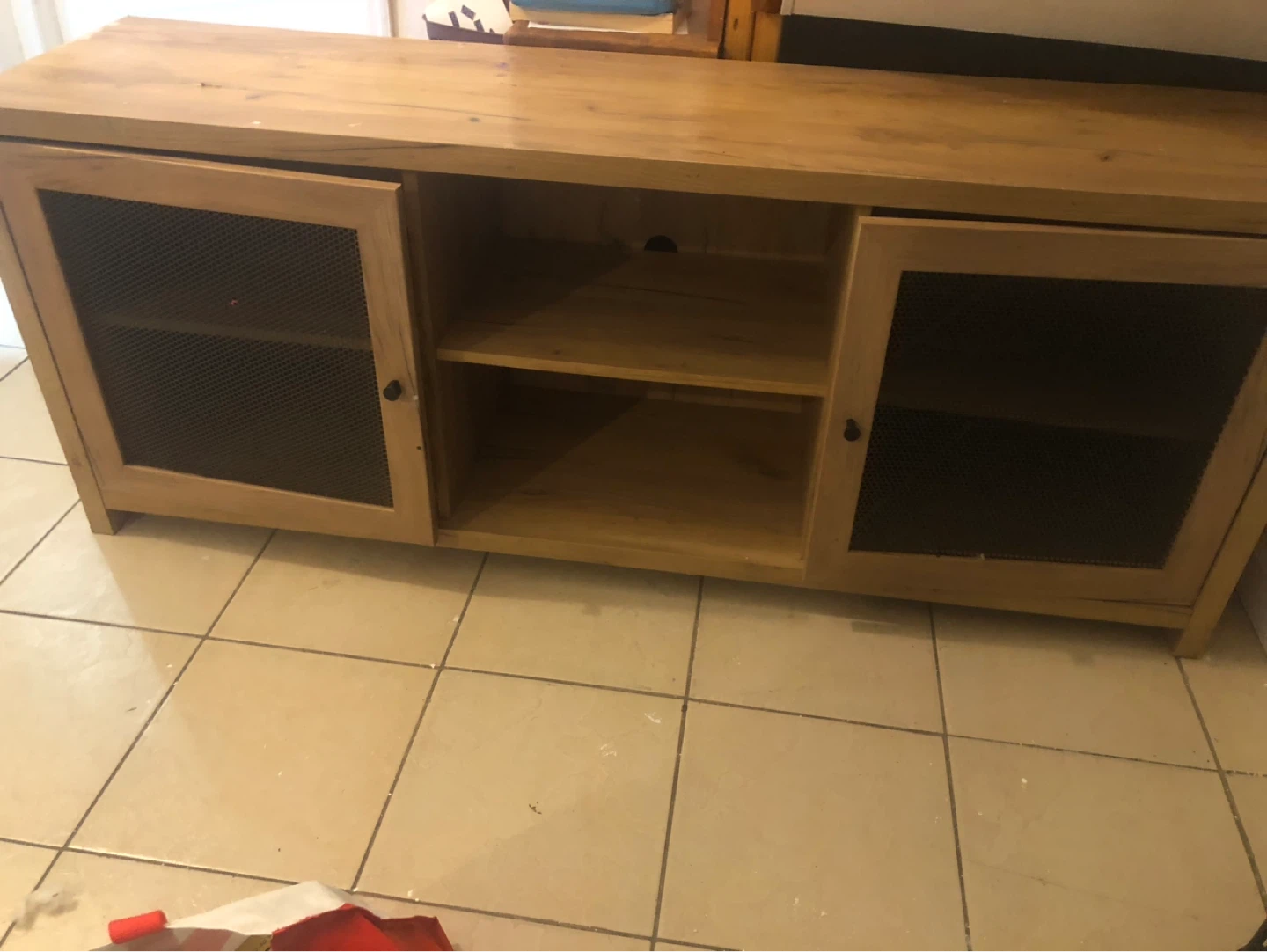 Wooden Media Console with Mesh Doors - photo 2