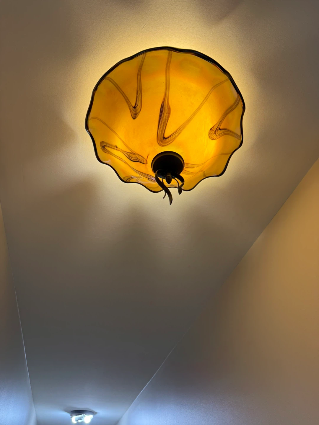 Set of 3 Amber Art Glass Ceiling Light Fixtures – Flush Mounts - photo 2
