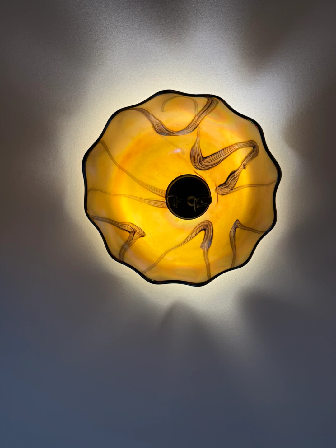 Set of 3 Amber Art Glass Ceiling Light Fixtures – Flush Mounts - photo 3