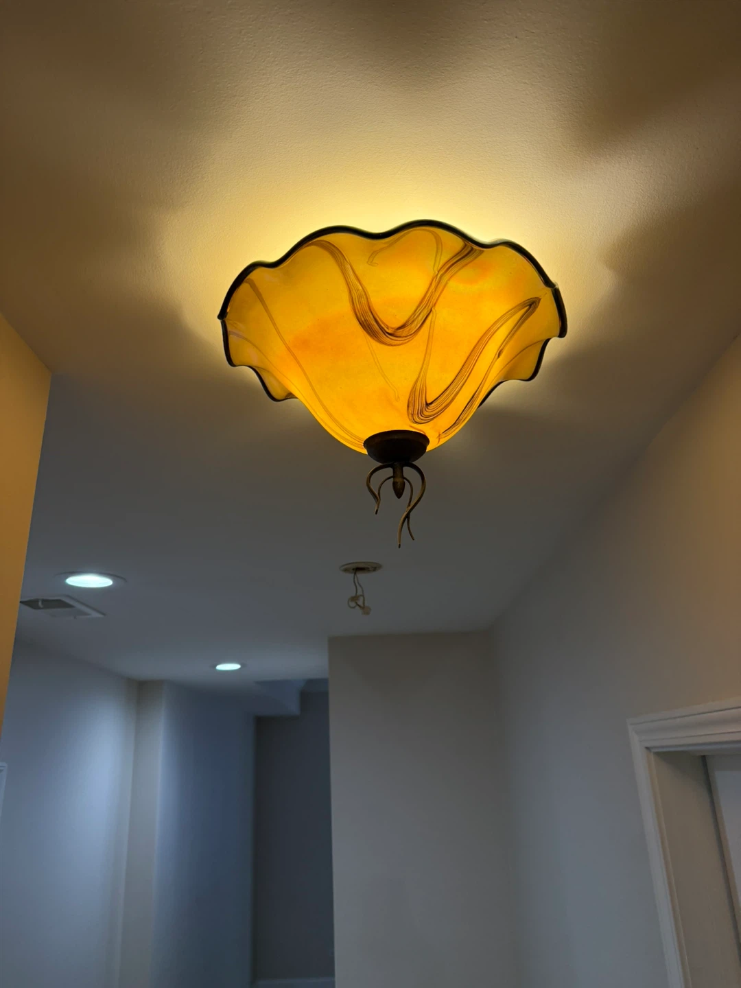 Set of 3 Amber Art Glass Ceiling Light Fixtures – Flush Mounts