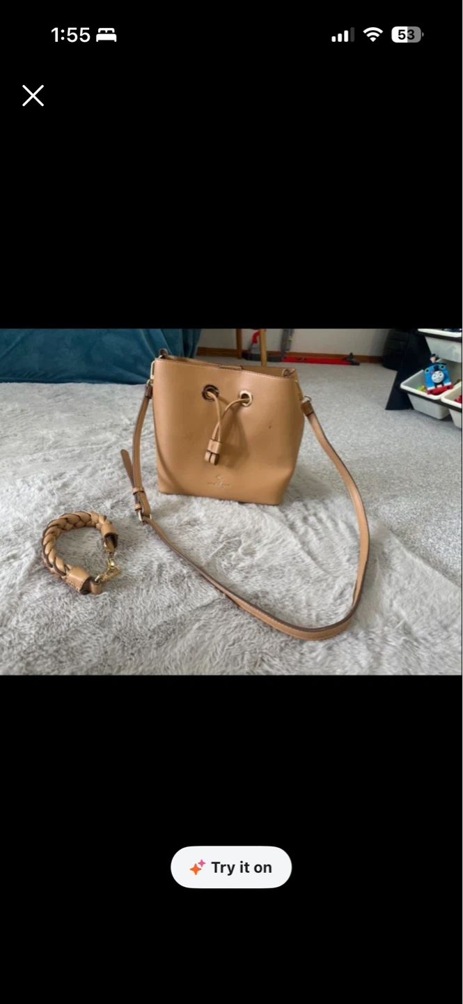 Brown Leather Bucket Bag with Matching Bracelet