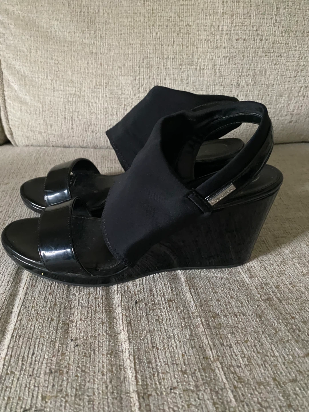 Calvin Klein Black Wedge Sandals Size 7.5