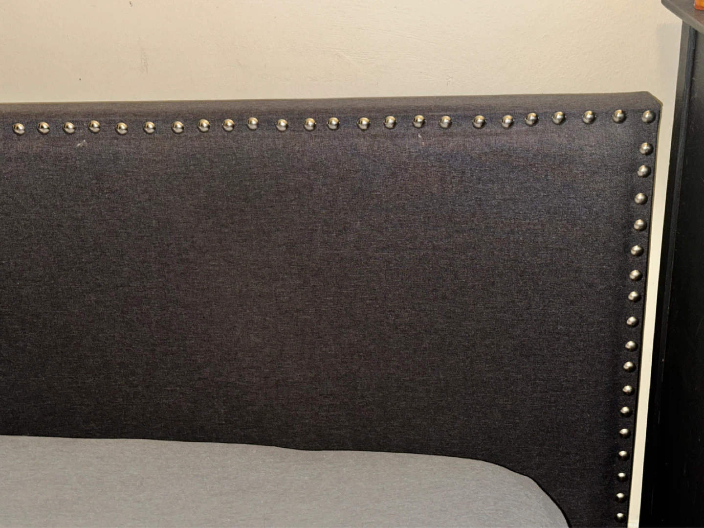 Dark Gray Upholstered Headboard with Silver Studs