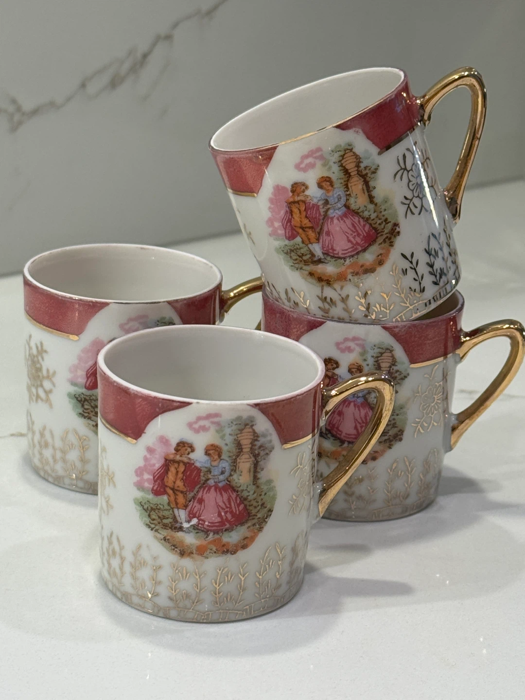 Set of 4 Vintage Decorative Cups - Made in Japan