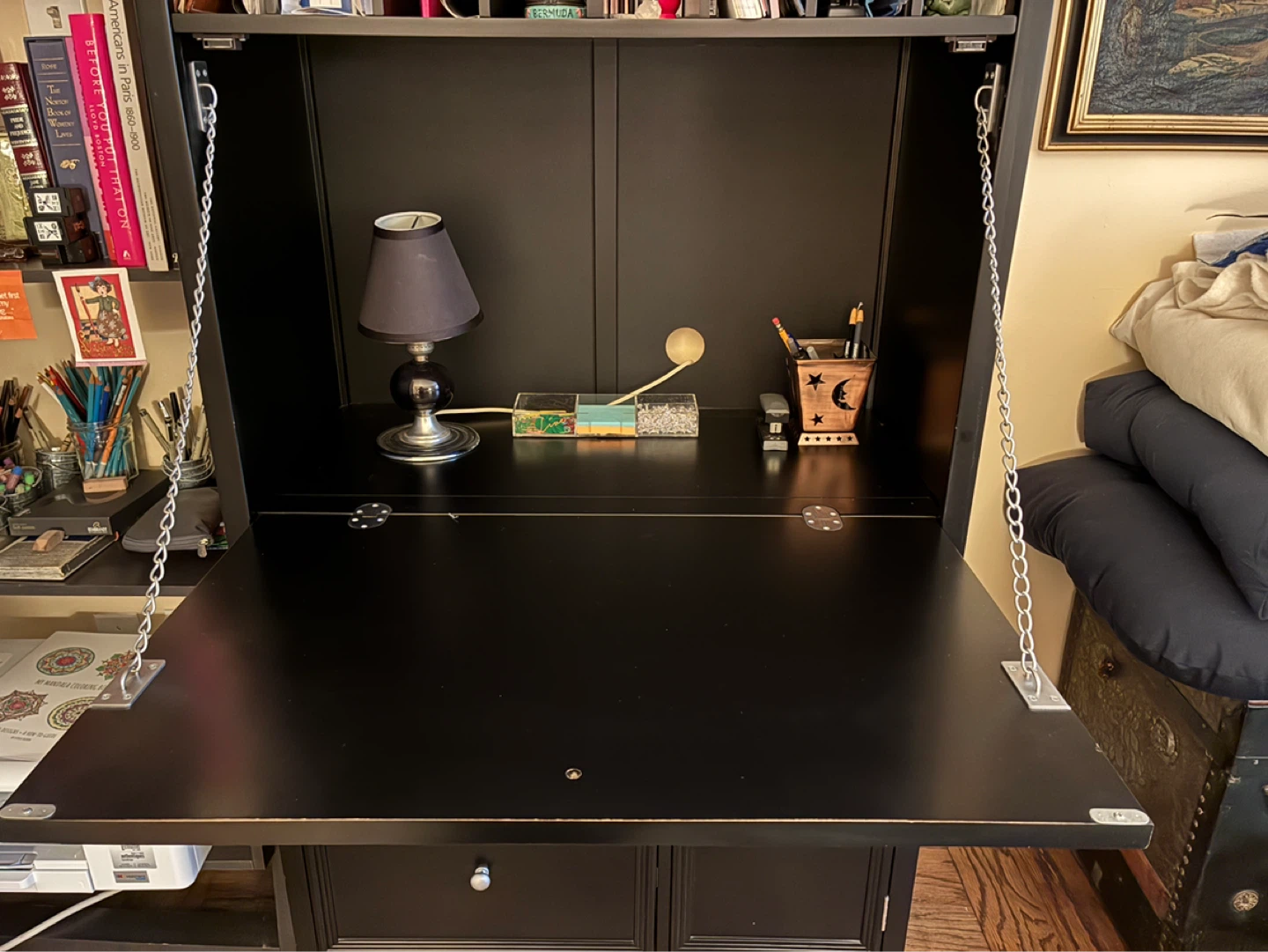 Black Secretary Desk with Storage and Fold-Down Table - photo 2