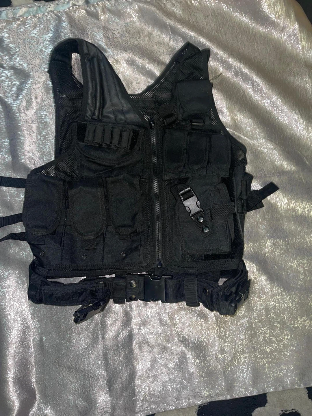 Black Tactical Vest with Multiple Pouches