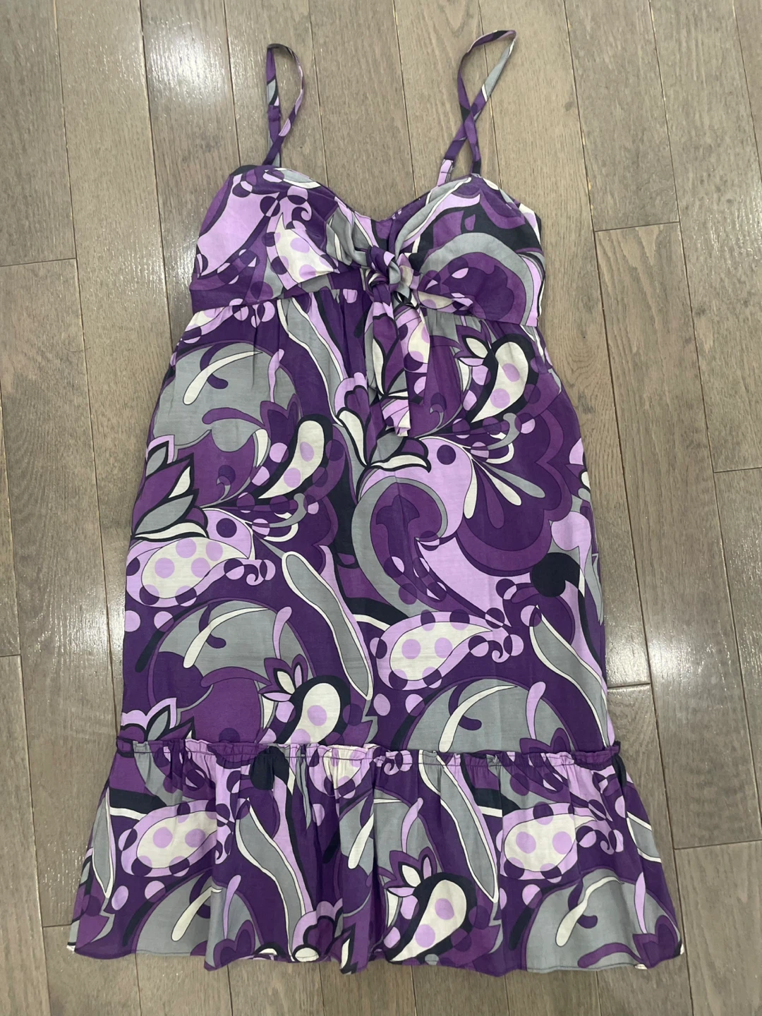 Rear view smocked back Purple Abstract Print knee length