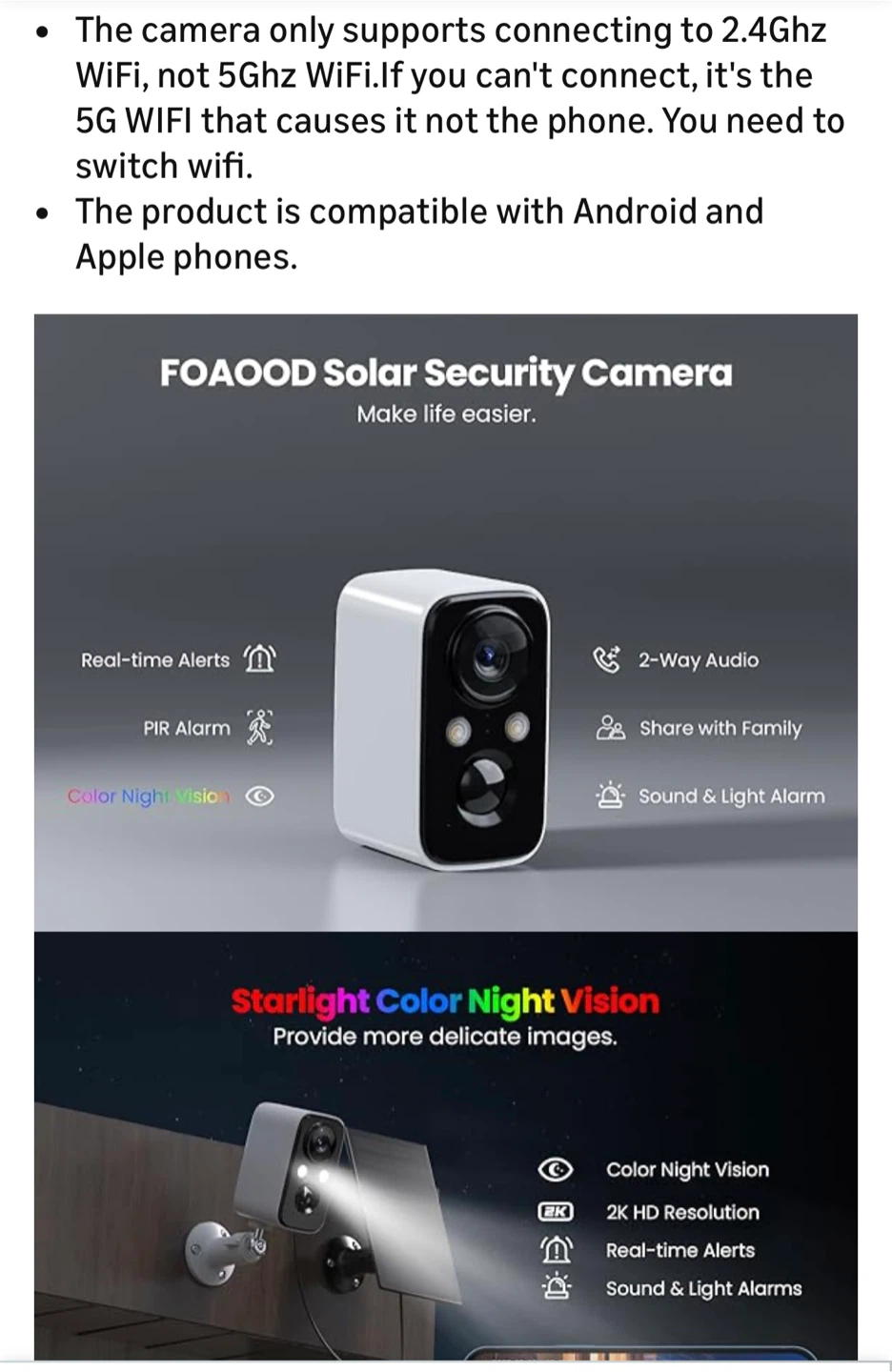 NEW - FOAOOD Outdoor Solar Security Camera w/ Night Vision - photo 3