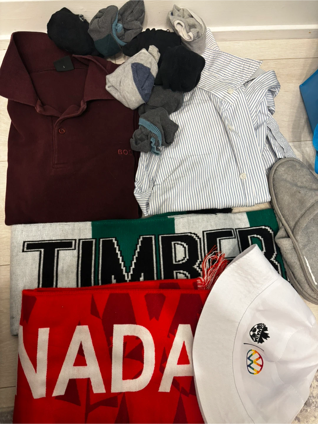 Men's Clothing Bundle: Polo Shirt, Dress Shirt, Scarves & Hat