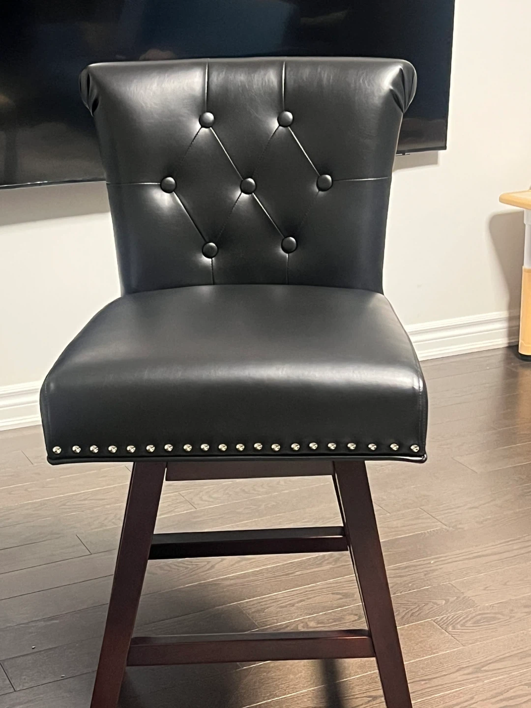 Black Faux Leather Swivel Bar Stool with Silver Nailhead Trim - photo 3