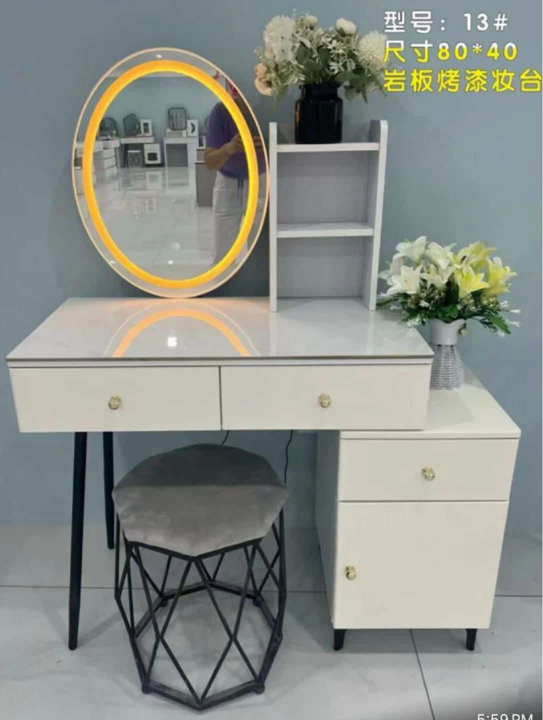 Vanity Desk with Light-Up Mirror and Stool - photo 3