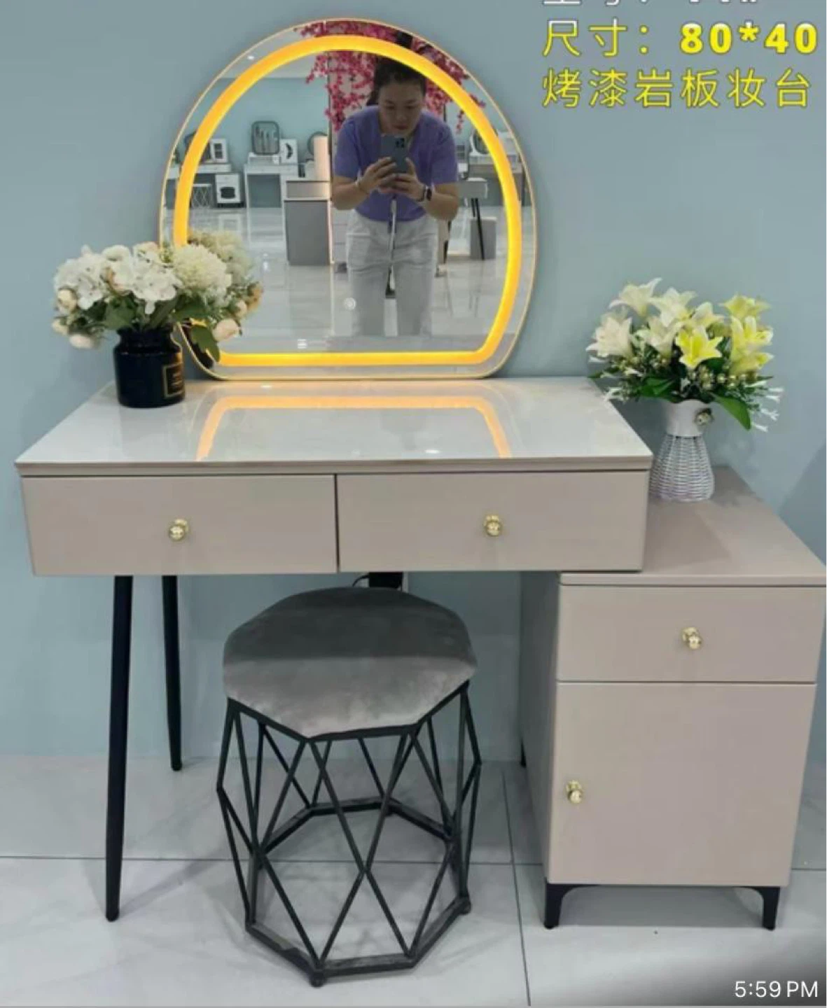 Vanity Desk with Light-Up Mirror and Stool - photo 4