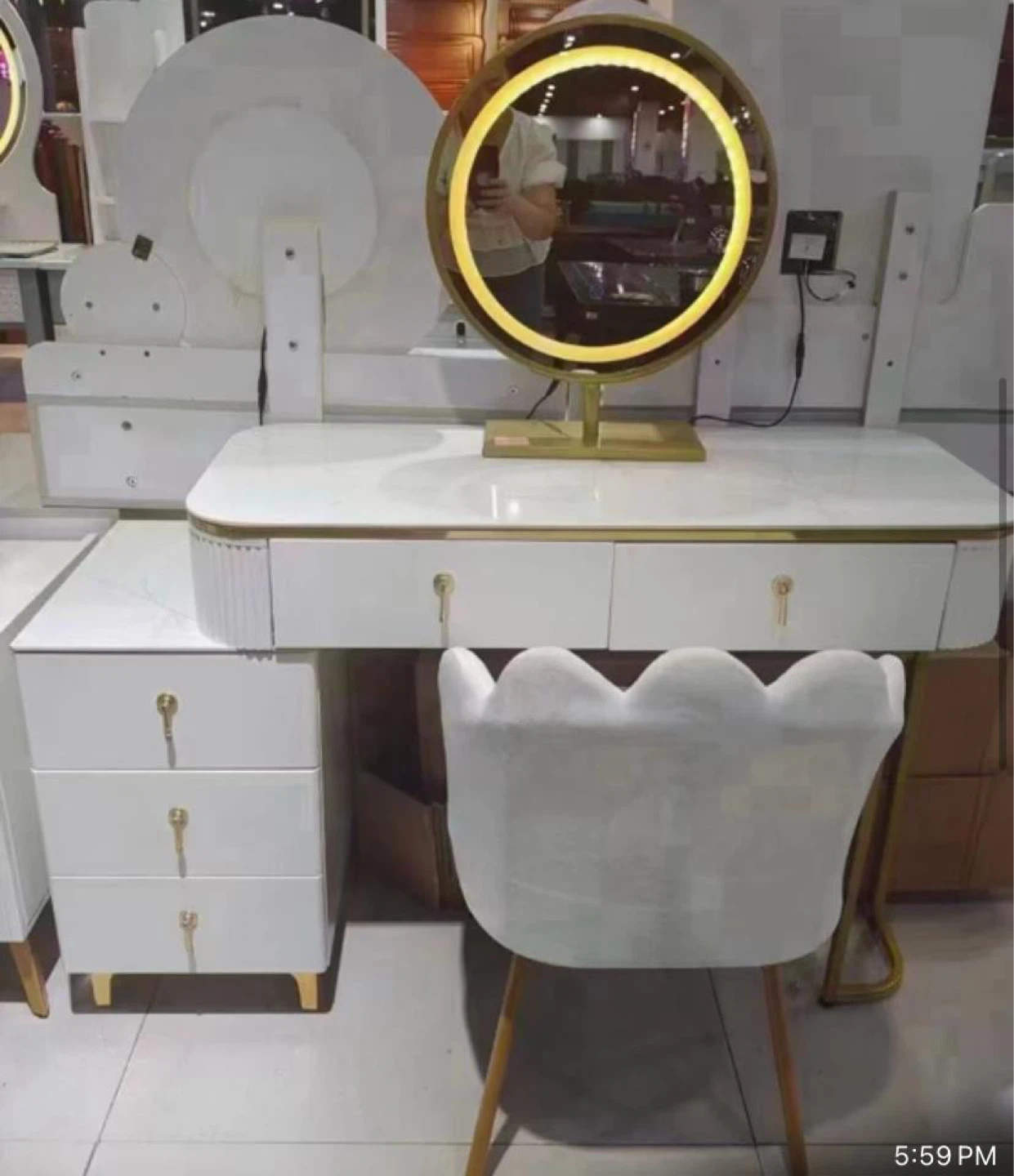 Vanity Desk with Light-Up Mirror and Stool - photo 2