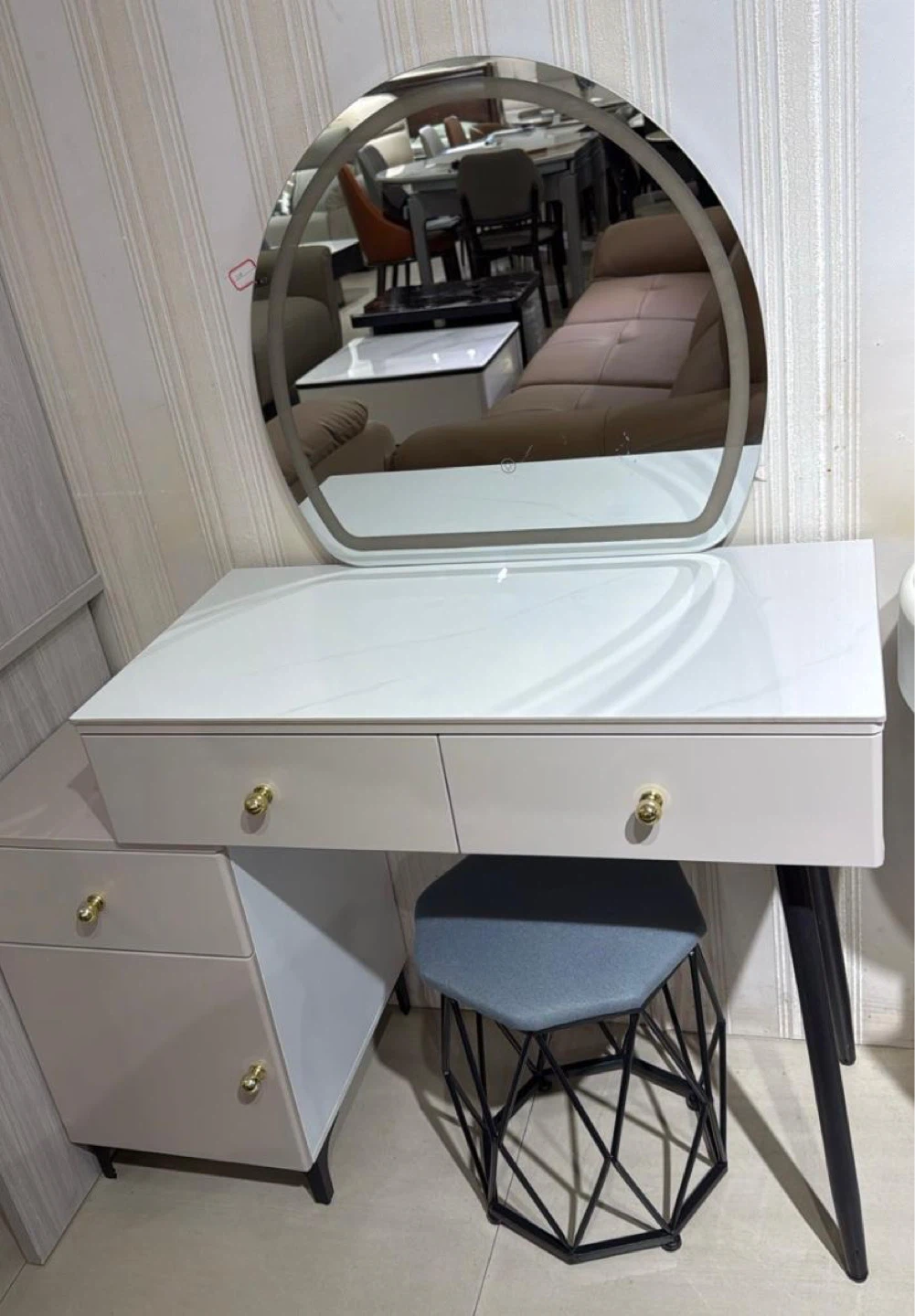 Vanity Desk with Light-Up Mirror and Stool