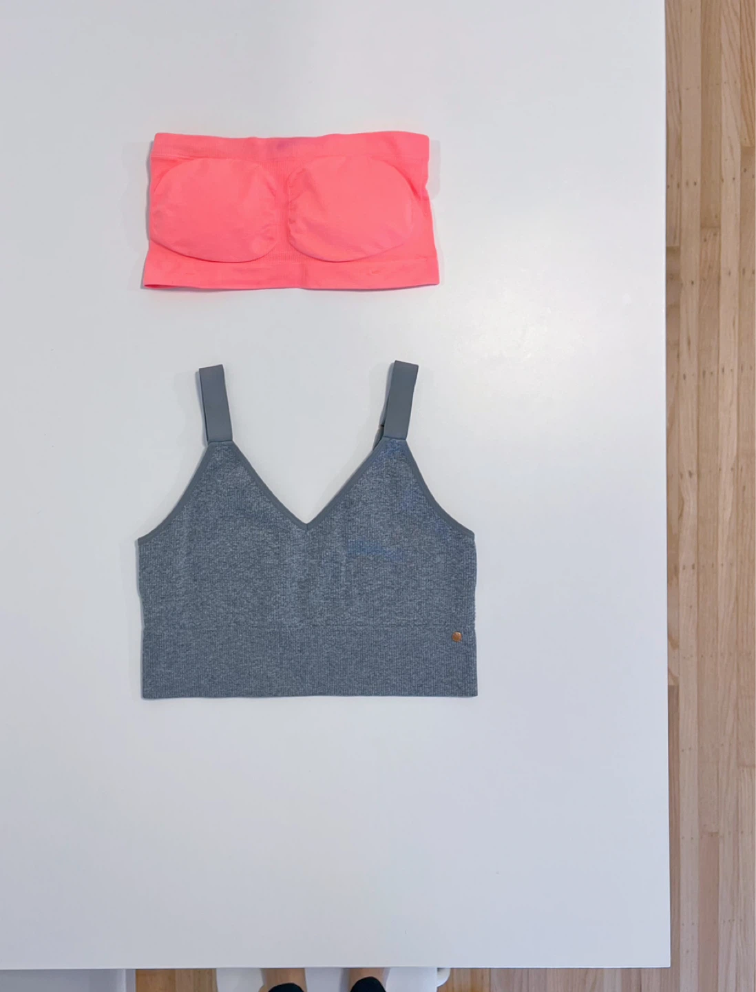 Pink Strapless Bra and Grey V-Neck Bralette - Size M