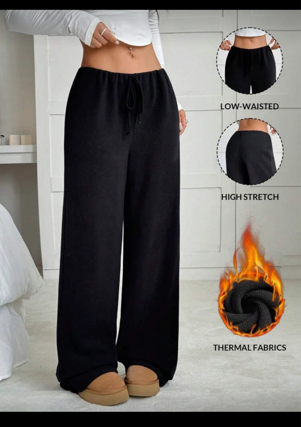 Black Thermal Wide Leg Sweatpants - photo 2