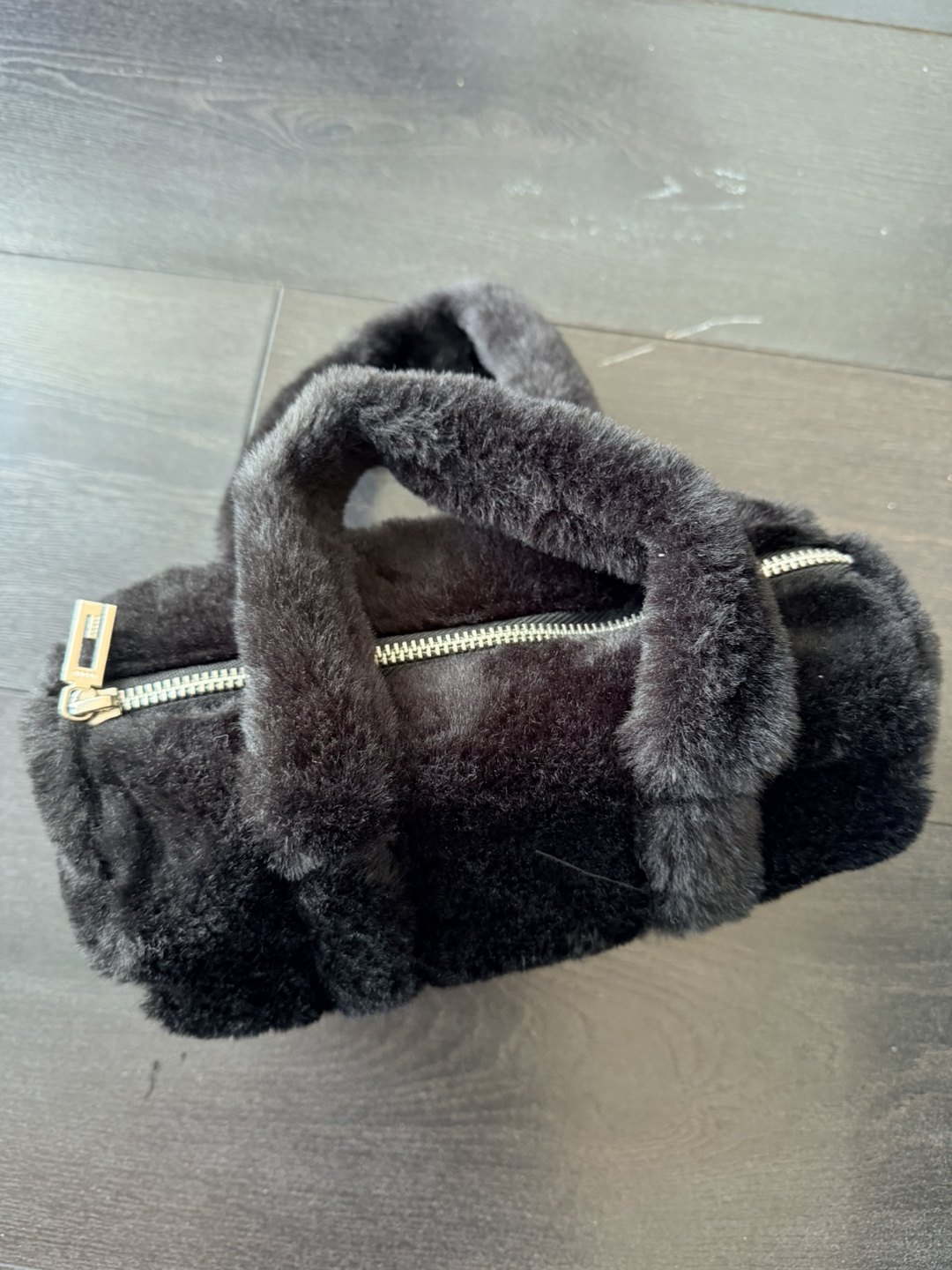 Black Faux Fur Mini Bag with Zipper