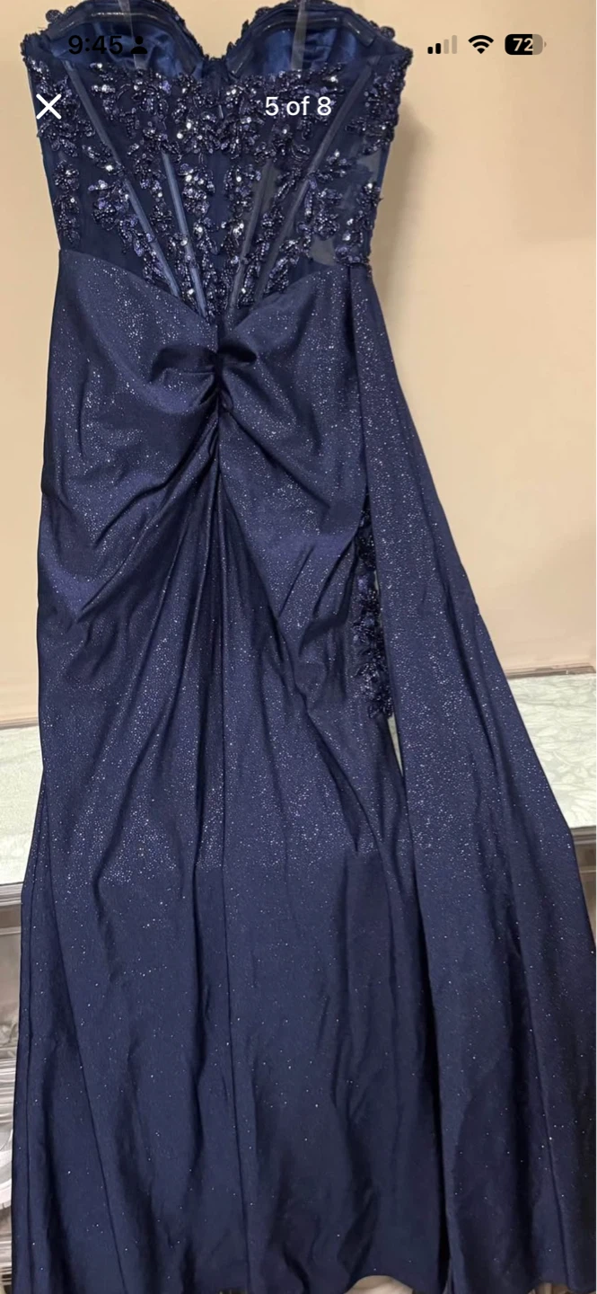 Navy Blue Sparkle Corset Evening Gown - photo 4