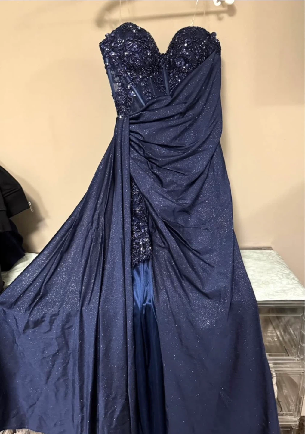 Navy Blue Sparkle Corset Evening Gown - photo 2