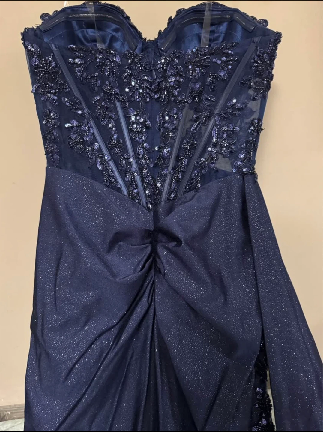 Navy Blue Sparkle Corset Evening Gown - photo 5