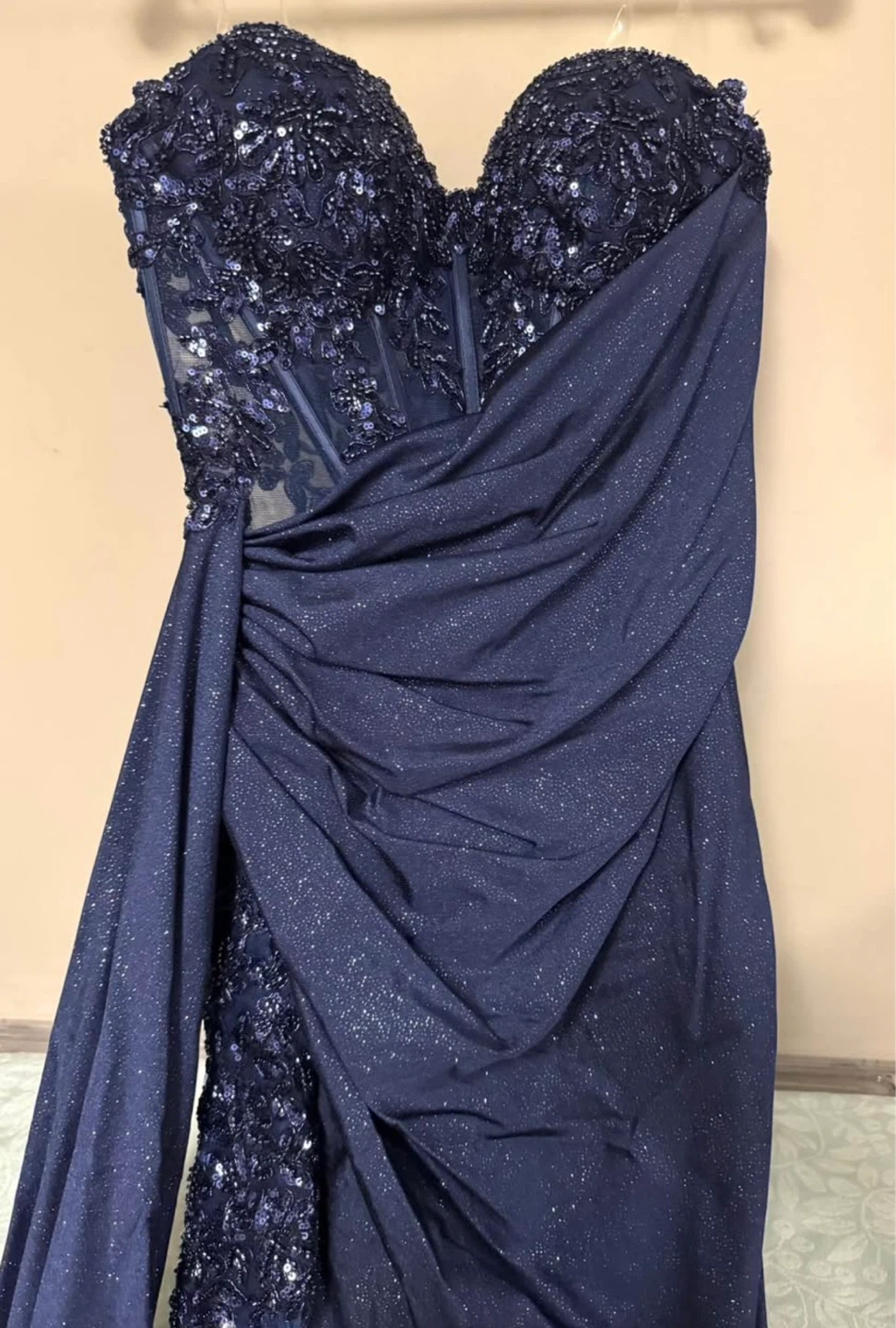 Navy Blue Sparkle Corset Evening Gown - photo 3