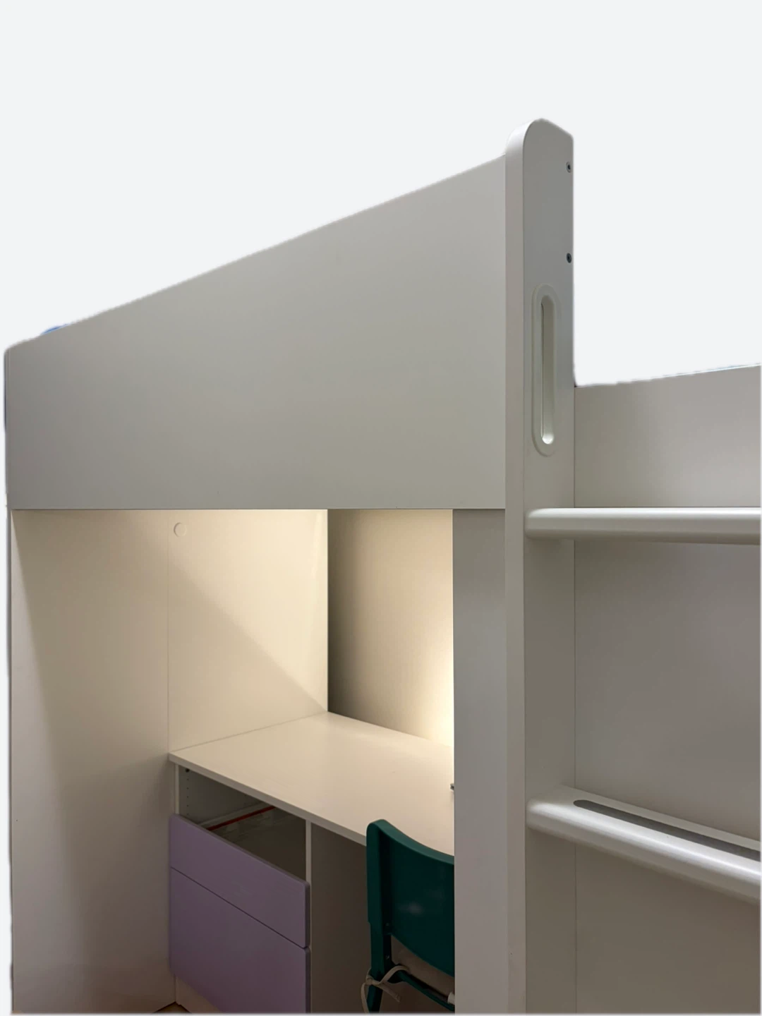 White Loft Bed with Desk and Drawers