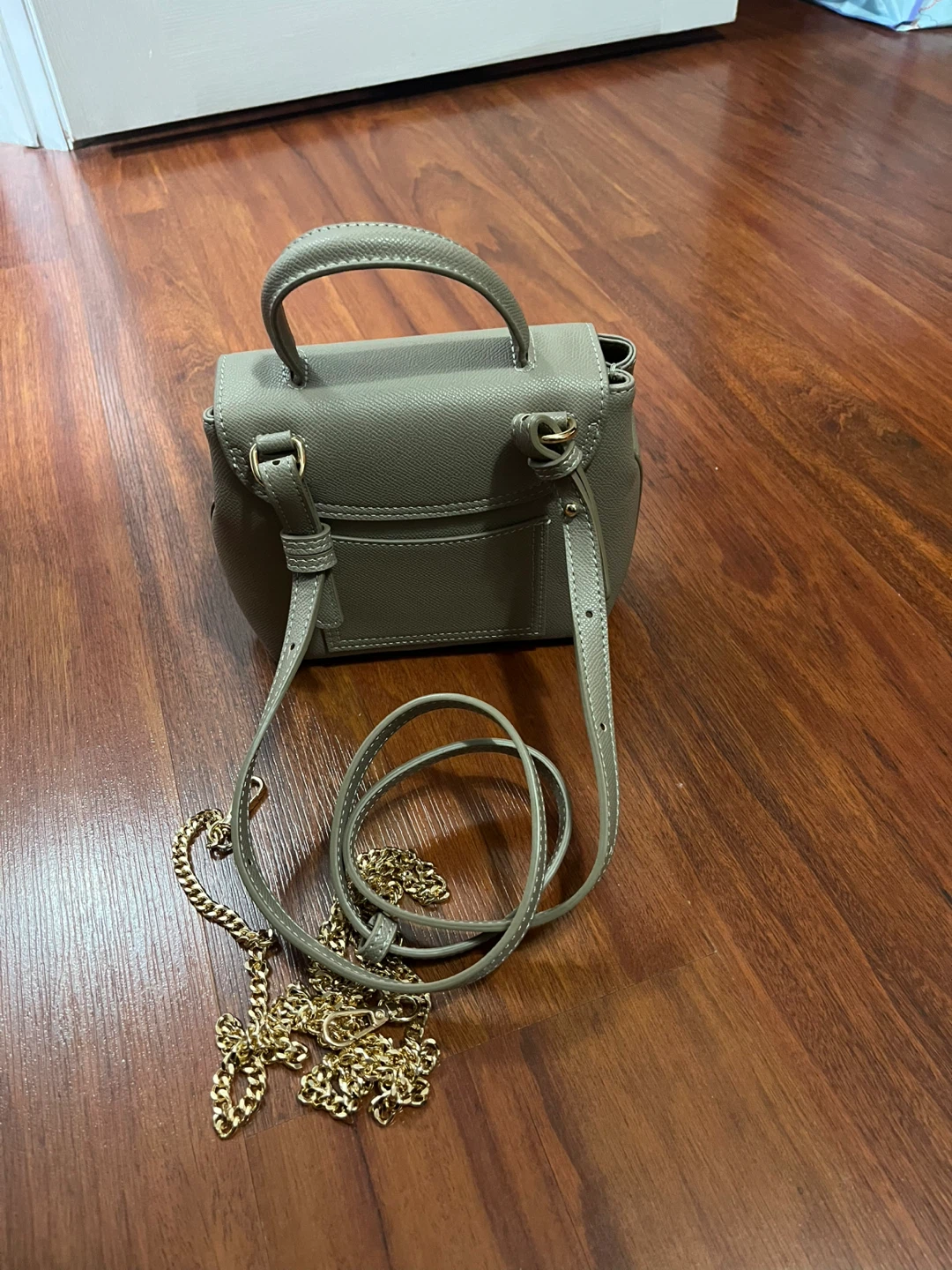 Taupe Faux Leather Mini Handbag with Gold Chain Strap - photo 2
