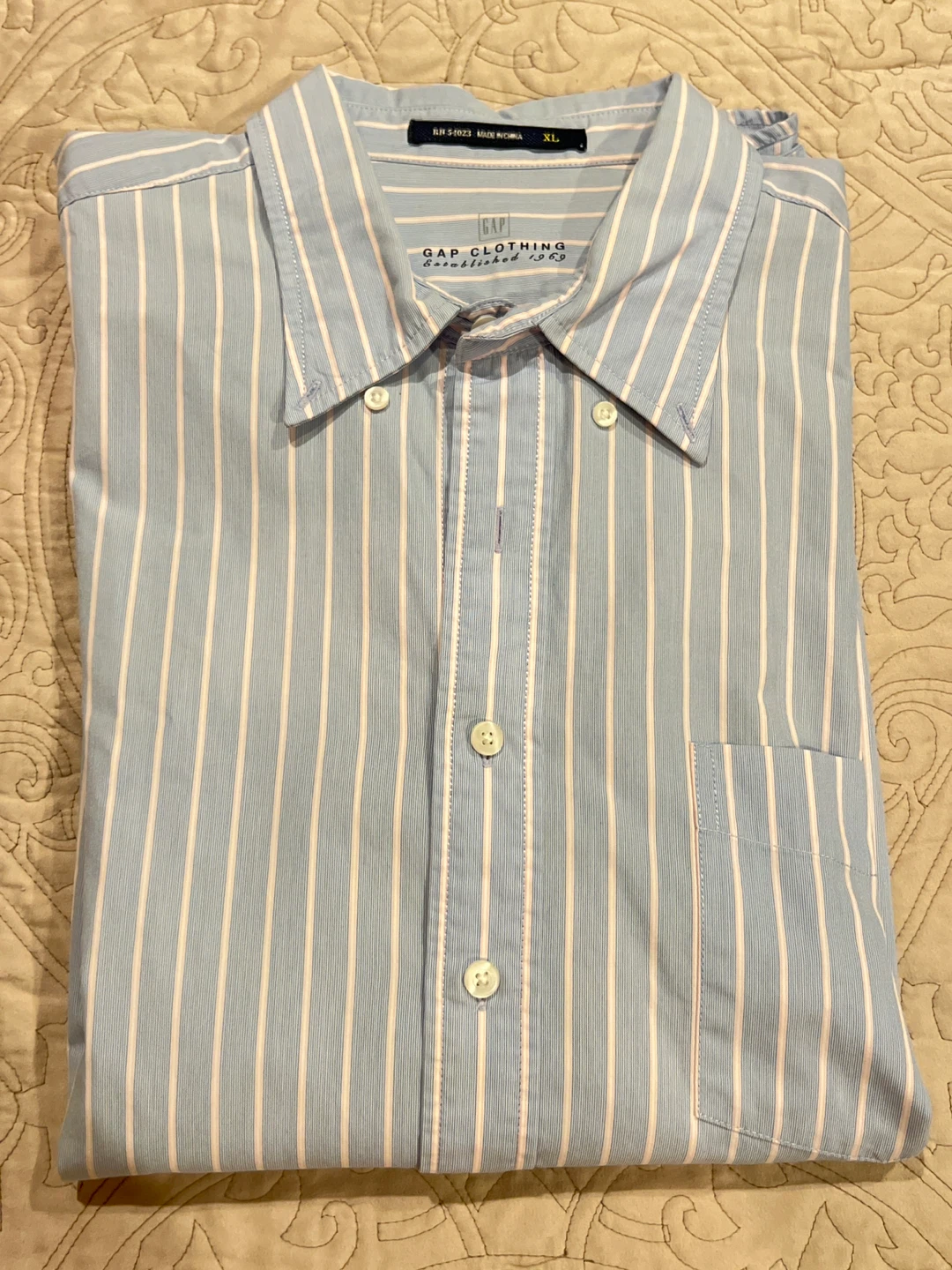 GAP CLOTHING Striped Button-Down Shirt - Light Blue/White - XL