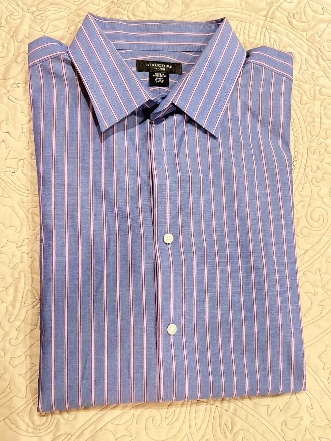 Structure Fitted Dress Shirt - Blue Stripe XL