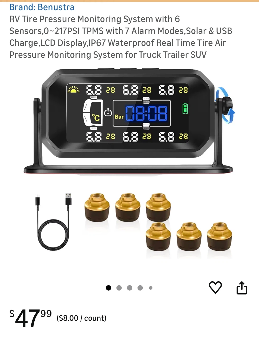 NEW - RV Tire Pressure Monitoring System w/ 6 Sensors