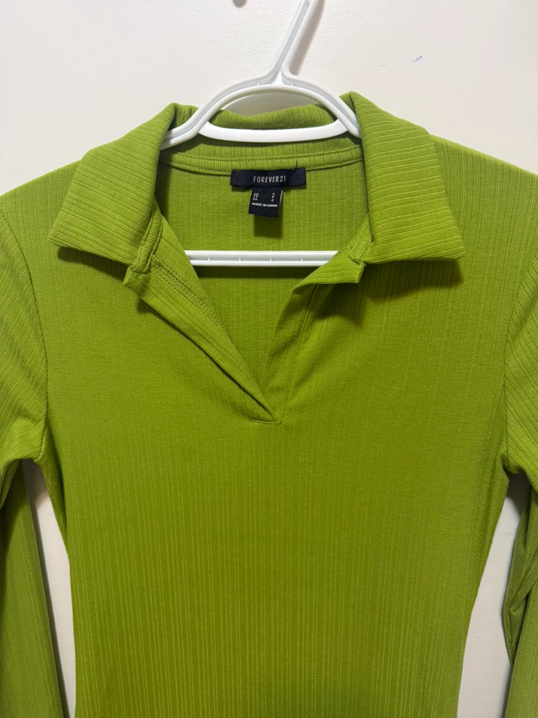 Forever 21 Green Ribbed Collared Long Sleeve Dress Size S - photo 5