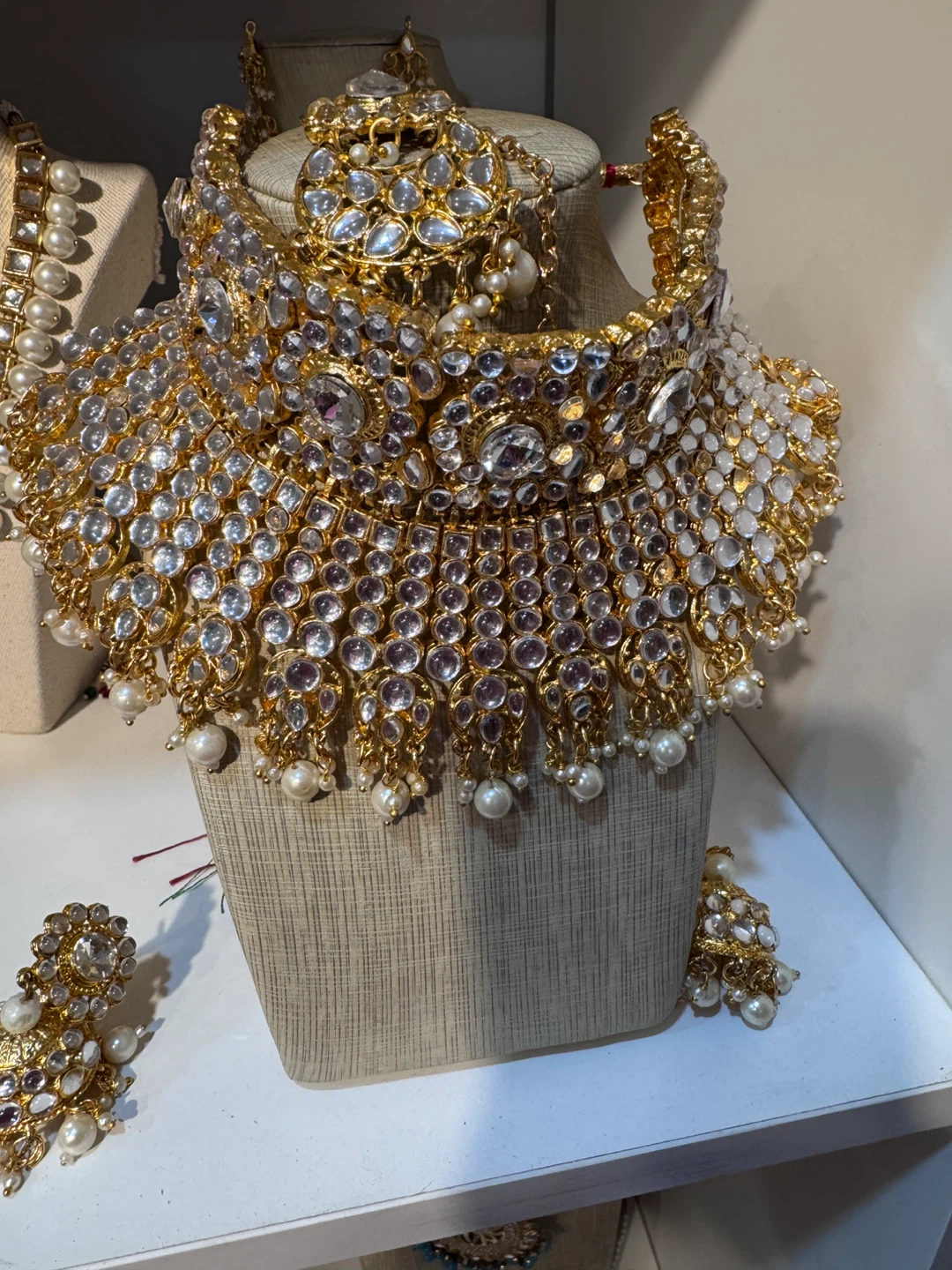 Statement Gold-Tone Necklace with Pearl & Crystal Accents