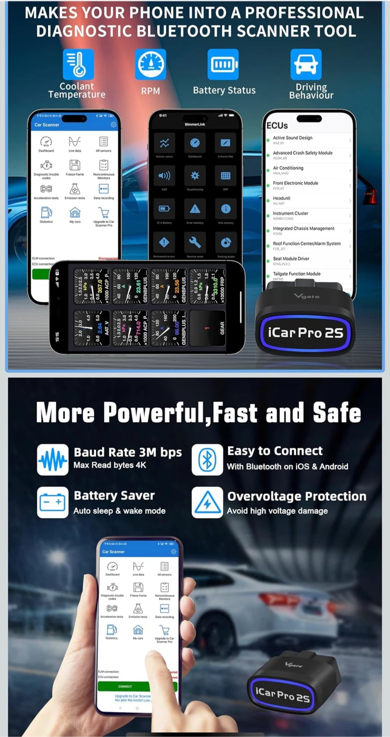 NEW - Vgate iCar Pro 2S Bluetooth OBD2 Car Scanner Tool - photo 4