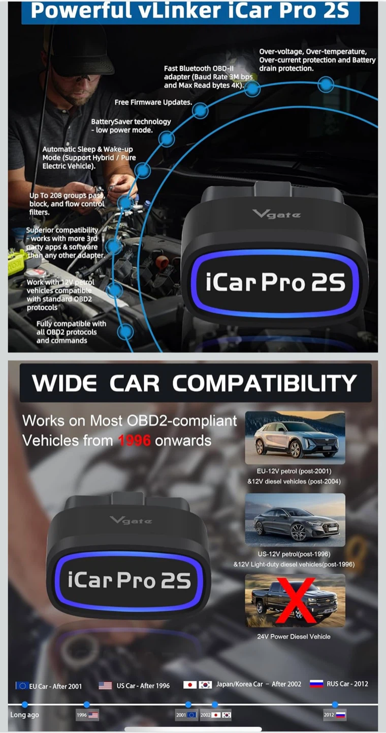 NEW - Vgate iCar Pro 2S Bluetooth OBD2 Car Scanner Tool - photo 3
